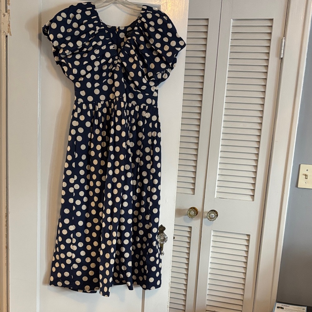J. Crew Navy and White Polka Dot Dress